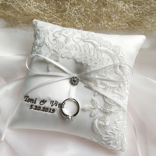 Customized Names and dates Ring Pillow Cushion Party Decoration Bridal Ring Pillows Valentine Day Supplies Can do different size