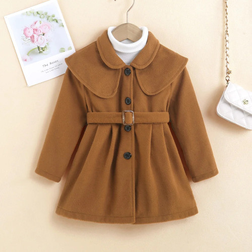 Girls Coat Spring Autumn Kids Casual Warm Outerwear with Belt 3 To 7 Yrs Children Thicken Clothing Solid Color Jacket