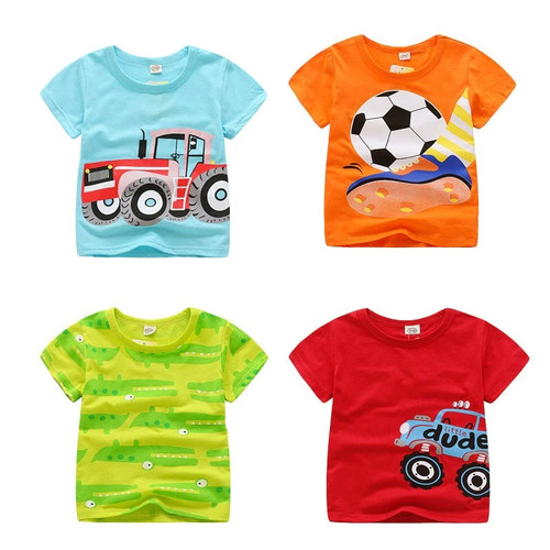 Summer Cartoon Animal Tee For Boys Girls Cotton Tops Short Sleeve Kids T Shirts Giraffe Lion Elephant Children T-shirt