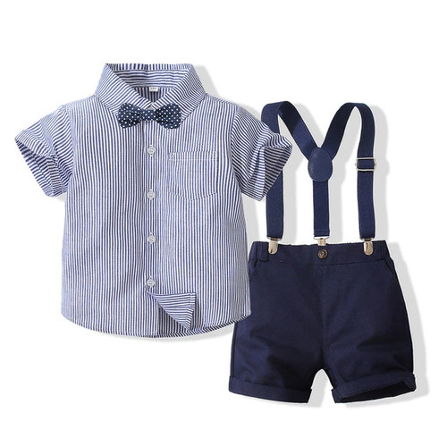 Baby Boys Clothes Sets Summer New Cotton Short Sleeve Shirt + Suspender  Shorts 2PCS Outfits Kids Gentleman Suit