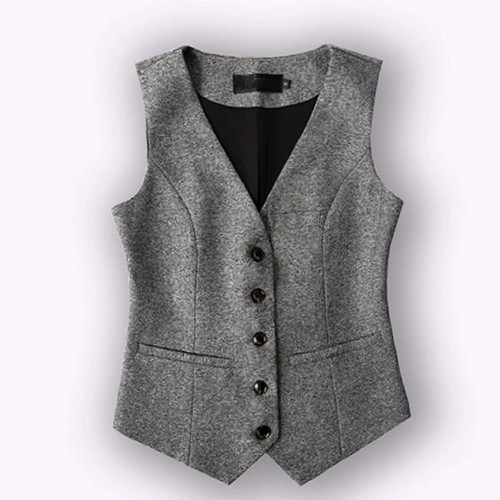 Office Ladies Slim Fit Single Breasted Suit Vest Sleeveless V Neck Waistcoat Women Business Work Vests Tops Outwear