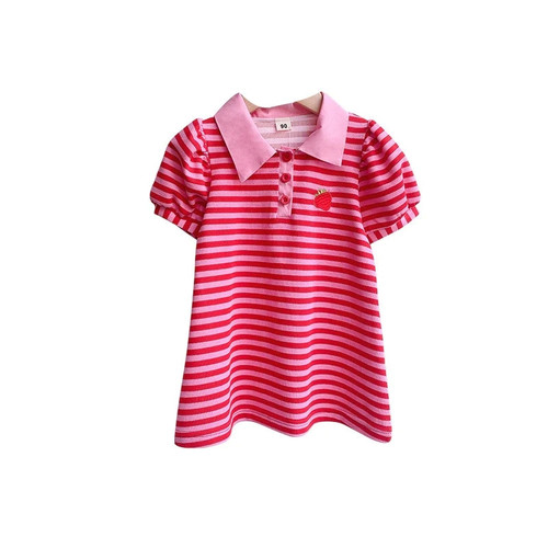 Summer Girls Cute Embroidery Stripe Short Sleeve Dress