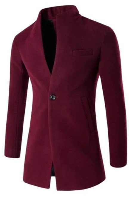 Autumn Wine Red Velvet Long Coat Men Solid Slim Windproof Warm Plus Size Trench Office Business Overcoat