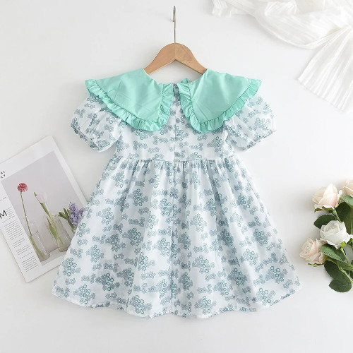 Summer Green Blue Floral Kids Clothes Girls Casual Children Dress Sweet Birthday Party Princess Sundress Ball Gown