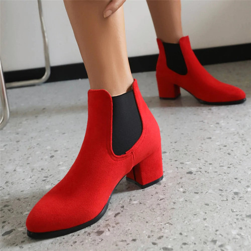 High Heels Boots Women Sexy Single Boots Ladies Autumn Winter Pointed Toe Flock Short Boots Europe Shoes Woman