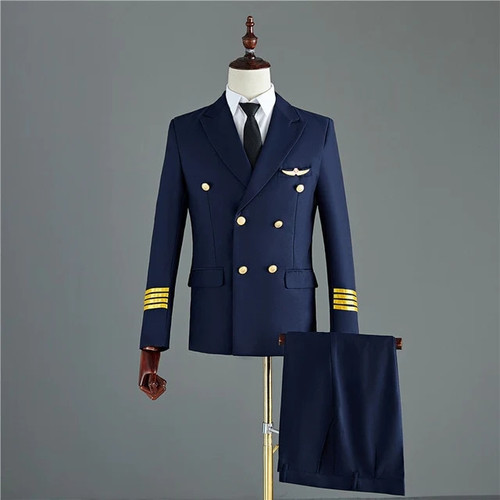 Navy Blue Black Mens Two-piece Captain Suits Jacket And Pants Men Groom Wedding Slim Fit Suit Party Costume