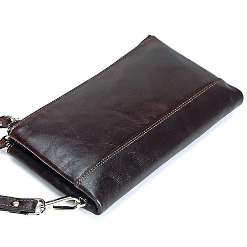 Men Genuine Leather Organizer Wallets Double Zipper Clutch Bag Man Cow Leather Long Purse Multi-Function phone Bag