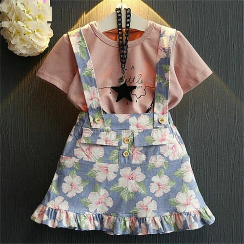 Summer Toddler Girls Clothing suits T-shirt+Skirt 2pcs girl set Flower Cotton Kids Outfits Children Clothes