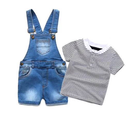 Baby Boy Clothing Suit Summer Cotton Striped T-Shirts Jeans Overalls Sets for Toddler Boy 3Years Baby Clothes for Boys