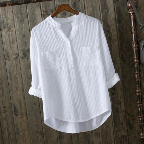 100% cotton white blouse women shirt spring summer elegant V-Neck ladies tops tops and blouses