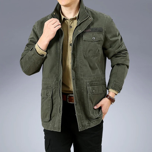 Spring Autumn Mens Military Casual Style 100% Cotton Khaki Loose Mid-length Jacket Coat Man Black Jackets