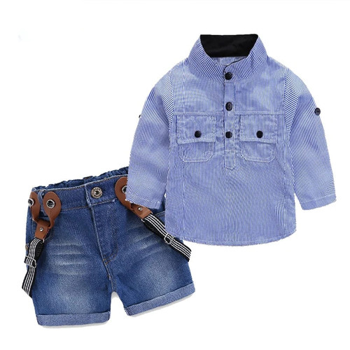 Toddler Children Clothing Set for Boy Sling Strap Casual Costume Shirt + Shorts Kids Clothes Retail Boys Suit Set 1-6T