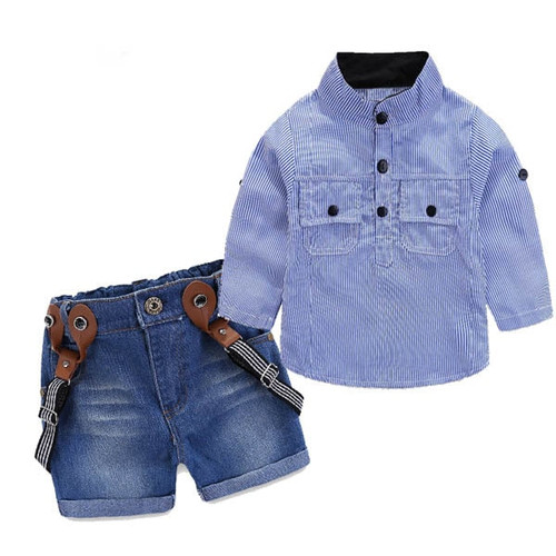 Toddler Children Clothing Set for Boy Sling Strap Casual Costume Shirt + Shorts Kids Clothes Retail Boys Suit Set 1-6T