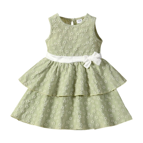 1-6 Years Kids Toddler Girls New Spring Summer Solid Color Ruffle Flower Sleeveless Princess Dress Green Pretty Clothing Girls