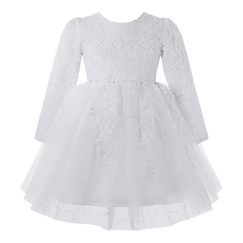 Kids Girls Lace Party Dress Long Sleeve Sequins Tulle Dress Formal Childrens Princess Pageant Dresses Wedding Costume