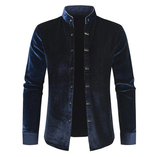 Winter Men Long Sleeve Button Shirt Plush Warm Top Men Street Dress Personality Luxury T-shirt