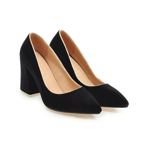 Lady Flock Chunky High Heels Office Dress Pumps Women Red Blue Black Pointed Toe High Heel Pumps Summer Shoes