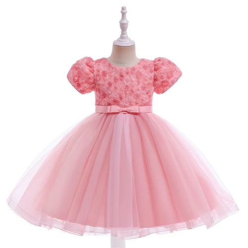 Floral Princess Dress Party Children Clothes Puff Sleeve Girls Wedding Birthday Lace Ball Gown Kids Dresses for Girl