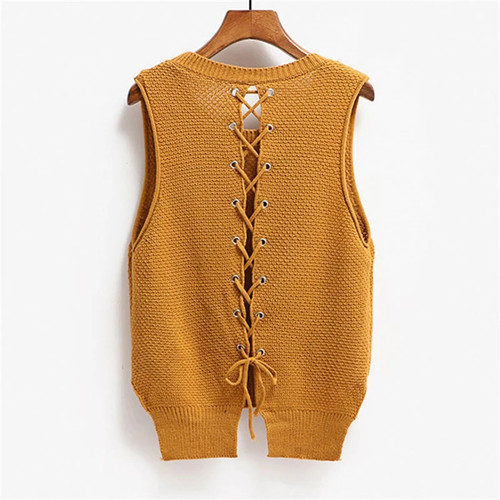 Round Neck Short Front Long Sweater Vest Women College Style Loose Casual Knitted Sweater Vest Pullover Female Spring