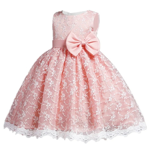 Summer Girls Princess Dress Bowknot Lace Tulle Wedding Party Flower Gown For Children Kids Evening Formal Pageant