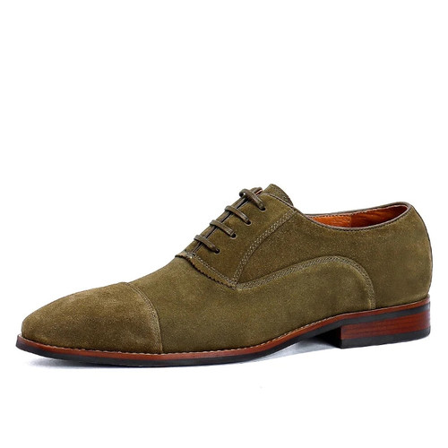 Leather Mens Pointed Toe Khaki Green Formal Dress Shoes Bridegroom British Casual Handmade Soft Oxfords