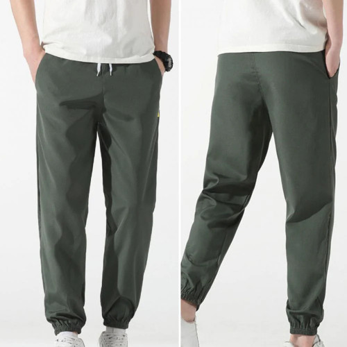 Men Sport Pants Solid Color Ankle Tied Summer Drawstring Pockets Trousers Slim Sweatpants for Jogging Male Streetwear