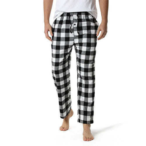 Blue Plaid Mens Pajama Bottom Pants Sleepwear Lounging Relaxed House Pants Men Casual Drawstring Button Fly