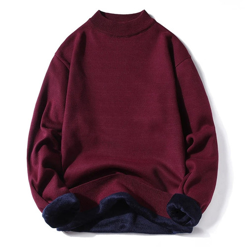 Winter Mens Sweater O Neck Fleece Pullovers Men Warm Knitted Sweater Solid Color Casual Knit Pullovers Men Clothing