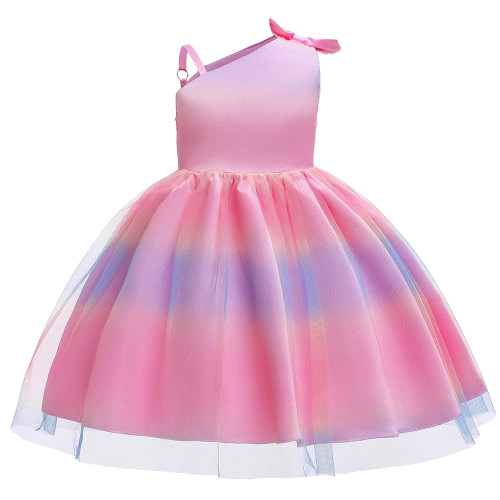 Girl Bow Princess Wedding Mesh Sling Dress Kids Carnival Party Birthday Banquet Performance Costume 2-10 Years Old