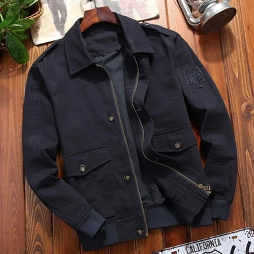 Mens Bomber Jacket Casual Outwear Turndown Collar Cotton Coats Slim Fit Business Jackets Mens Clothing