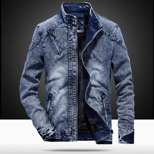 Vintage Mens Denim Jacket Solid Casual Mens Jeans Coat Stand Clothes for Men Black Blue Bomber Jacket Men Stand