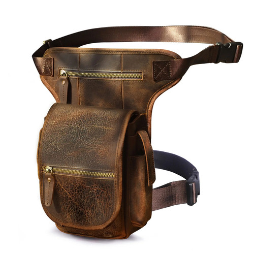 Soft Grain Real Leather Men Design Travel Messenger Shoulder Sling Bag Fanny Waist Belt Pack Drop Leg Bag Pouch