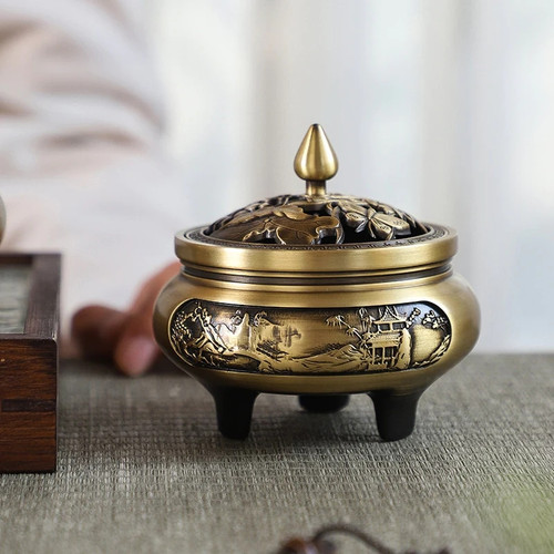 Copper Antique Incense Furnace Household Indoor Three-legged Agarwood Sandalwood Furnace Zen Tea Ceremony Incense Burner