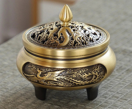Copper Antique Incense Furnace Household Indoor Three-legged Agarwood Sandalwood Furnace Zen Tea Ceremony Incense Burner