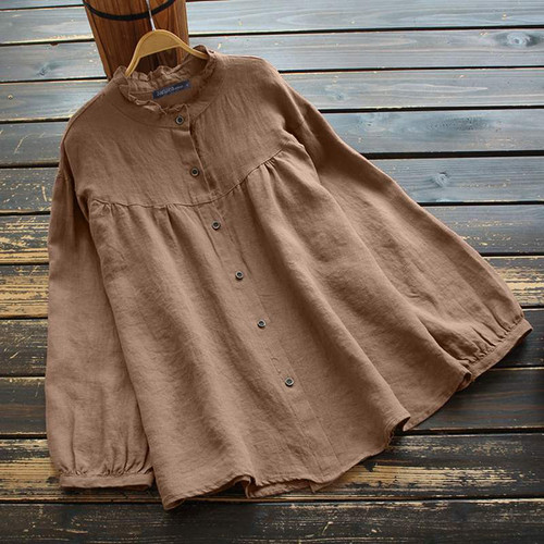 Women Autumn Blouse Kaftan Ruffle Shirts Casual Long Sleeve Blusas Female Button Tops Oversized Tunic Chemise