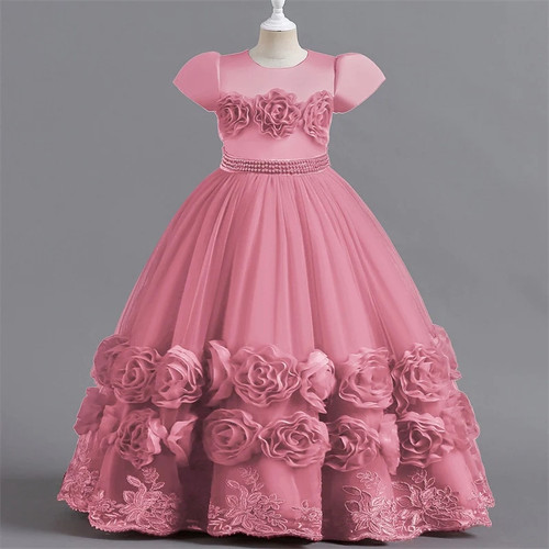 Floral Embroidery Elegant Kids Wedding Dresses Lace Mesh Childrens Long Formal Princess Dress For Girls Evening Dresses