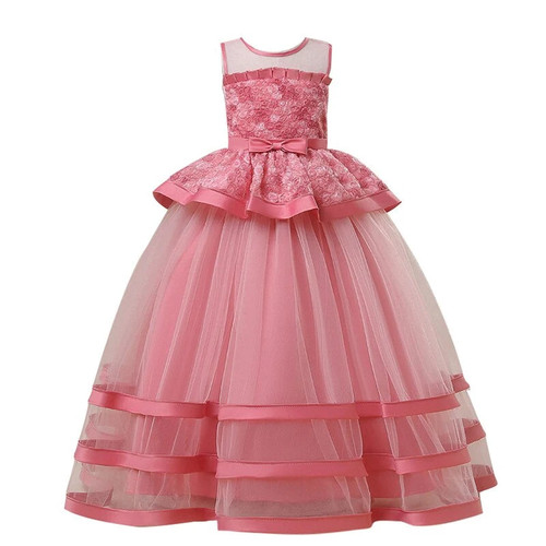 Girls Dress New Flower Girls Evening Dress High-end Tulle Embroidery Long Dress Birthday Wedding Dress