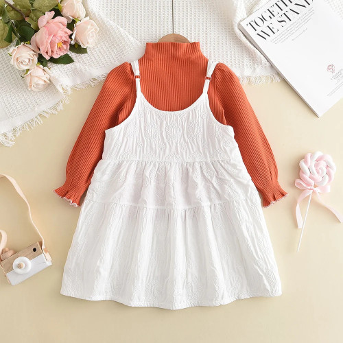 Kids Girls Turtleneck Basic Shirt and Thicken Dress Set Autumn and Winter Children Elegant Clothing Set