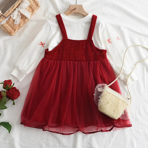 Autumn Kids Sets Baby Girls Dress Kids Red Dress+ White top Long Sleeve Infant Clothing Set Sets Girls Clothes