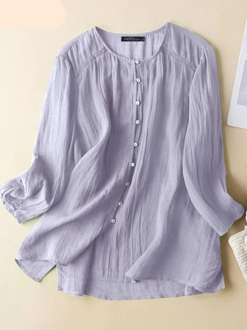 Women Long Sleeve Blouse Elegant Spring Summer Loose Tops Tunic Casual Solid O Neck Blusas