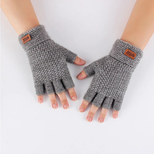 Knitted Fingerless Gloves Winter Thicken Keep Warm Touch Screen Gloves Unisex Outdoor Stretch Elastic Half Finger Cycling Gloves