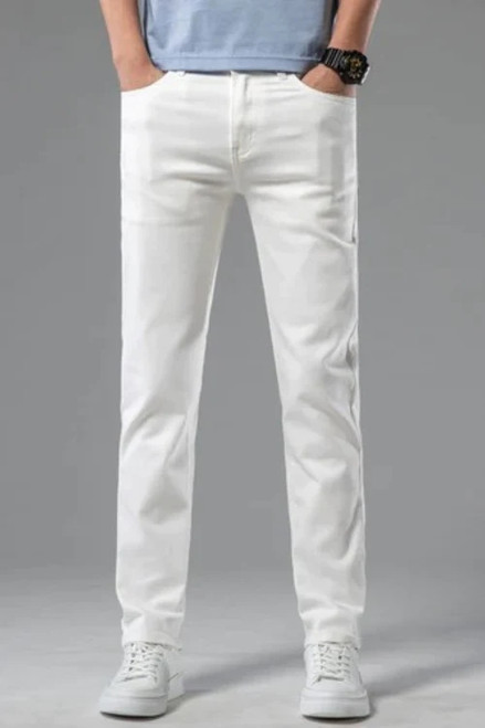 Spring Summer Men White Stretch Regular Fit Jeans Classic Style Business Casual Cotton Slim Trousers Denim Pants Male