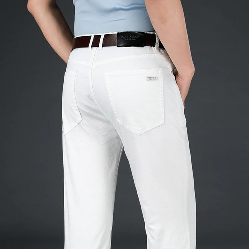 Casual Smart Pants Men Denim Trousers Clothing Thin Summer Straight Regular Fit White Pants For Men