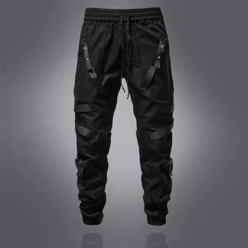Techwear Style Punk Hip Hop Cargo Pants Mens Multi Ribbons Drawstring Streetwear Joggers Casual Trousers