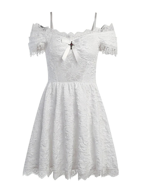 Strap Lace Trim Vintage White Elegant Evening Party Dresses Halloween Festival Outfits Fairy Grunge Women Dress