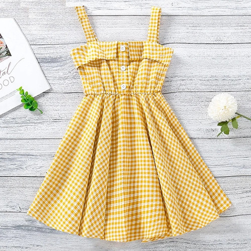 Girls Sling Dress Summer Plaid Dress Kids Clothes Dress Casual Young Children Dress Kids Clothes For 2-6 Years