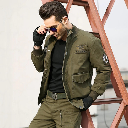 Bomber Jacket Men Military Army Pilot Male Jacket Coat Zipper Stand Collar Zip Us Air Force Clothing Black Green Spring Autumn 1