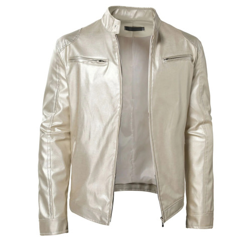 Mens Silver Metallic Jackets and Coats Stylish Stand Collar Zipper Baseball Bomber Jacket Men Streetwear Nightclub Jacket Male