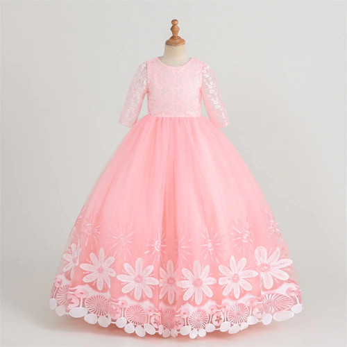 Children Maxi Dress Pattern Elegant Embroidery Floor Length Girls Party Dresses for Age