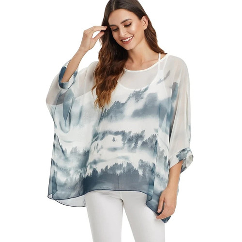 Shirt Women Batwing Casual Summer Tops Tees Ladies Chiffon Blouses Streetwear